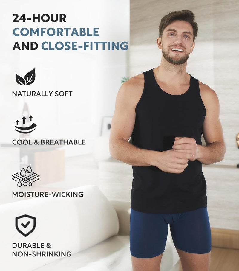 DAVID ARCHY Men's Undershirts Combed Cotton Tank Tops Soft Moisture-Wicking Shirt Breathable A-Shirt for Men 3 Pack (L, Black) - Image 3